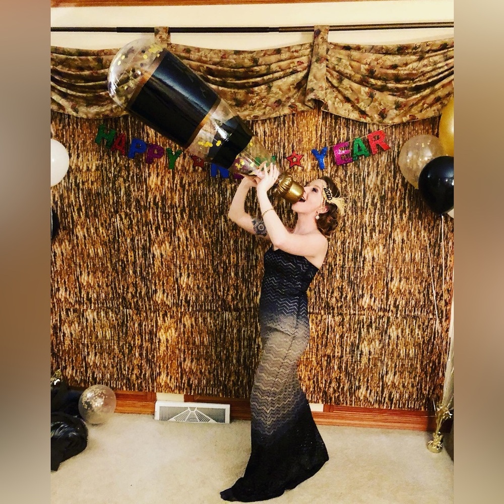 Elegant Black and Tan Strapless Evening Gown